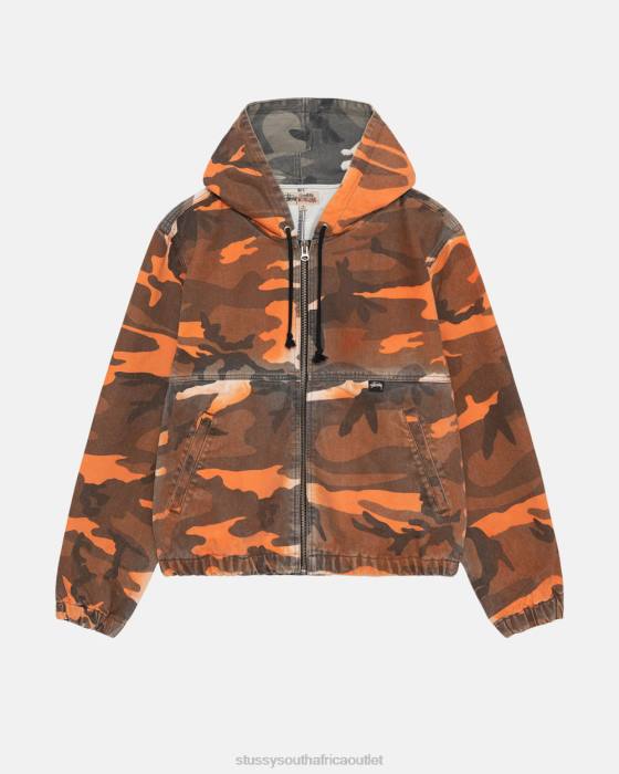 Outerwear Orange Camo Unisex STUSSY Spray Dye Hooded Work Jacket